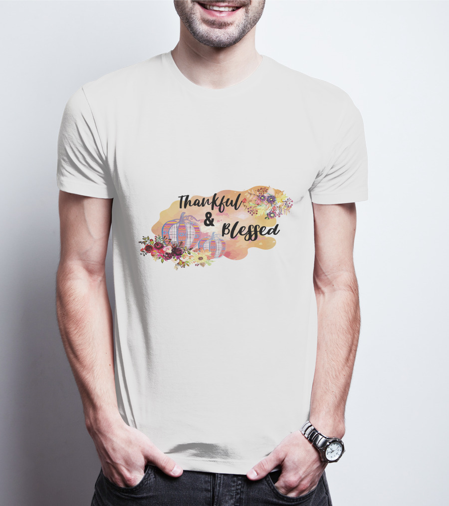 Thankful And Blessed Floral Watercolor Pumpkins T-Shirt