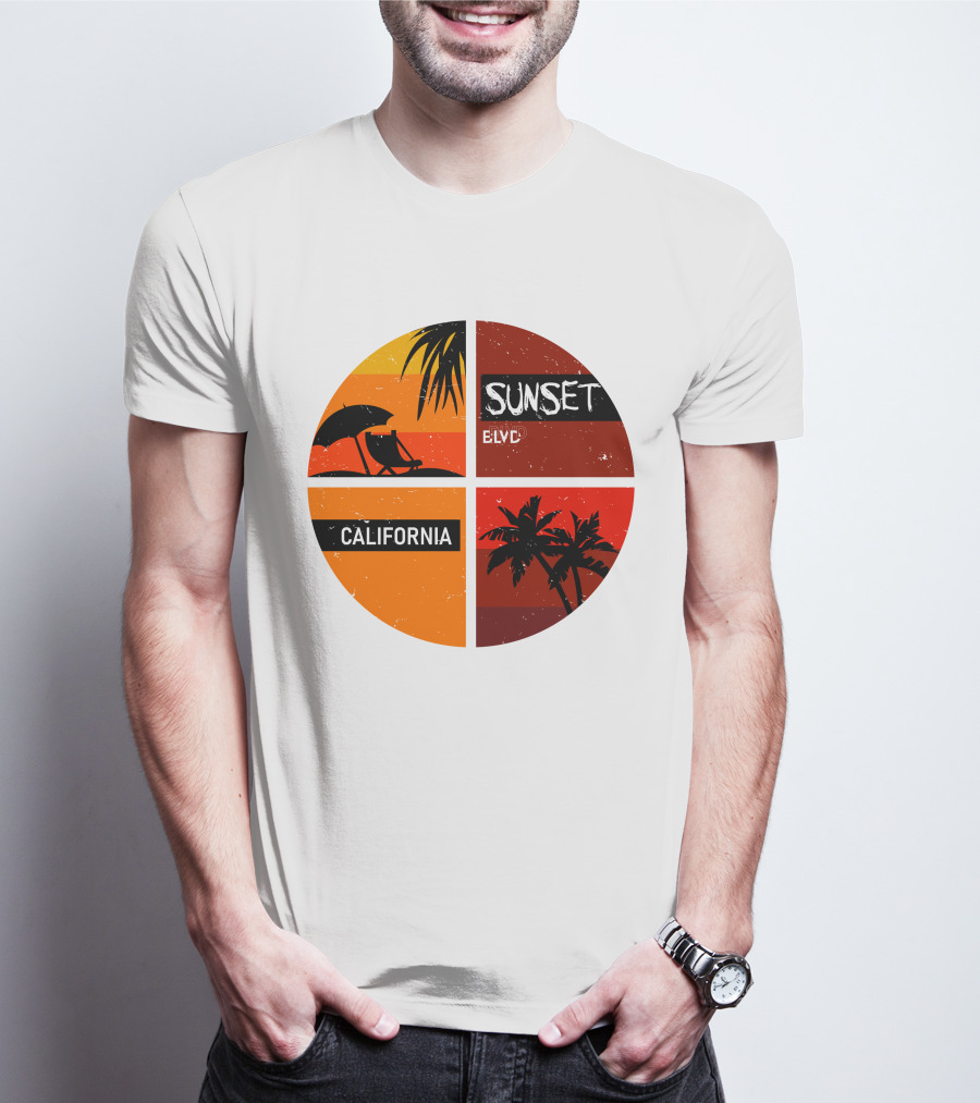 Sunset BLVD California Palm Trees And Beach Chair T-Shirt