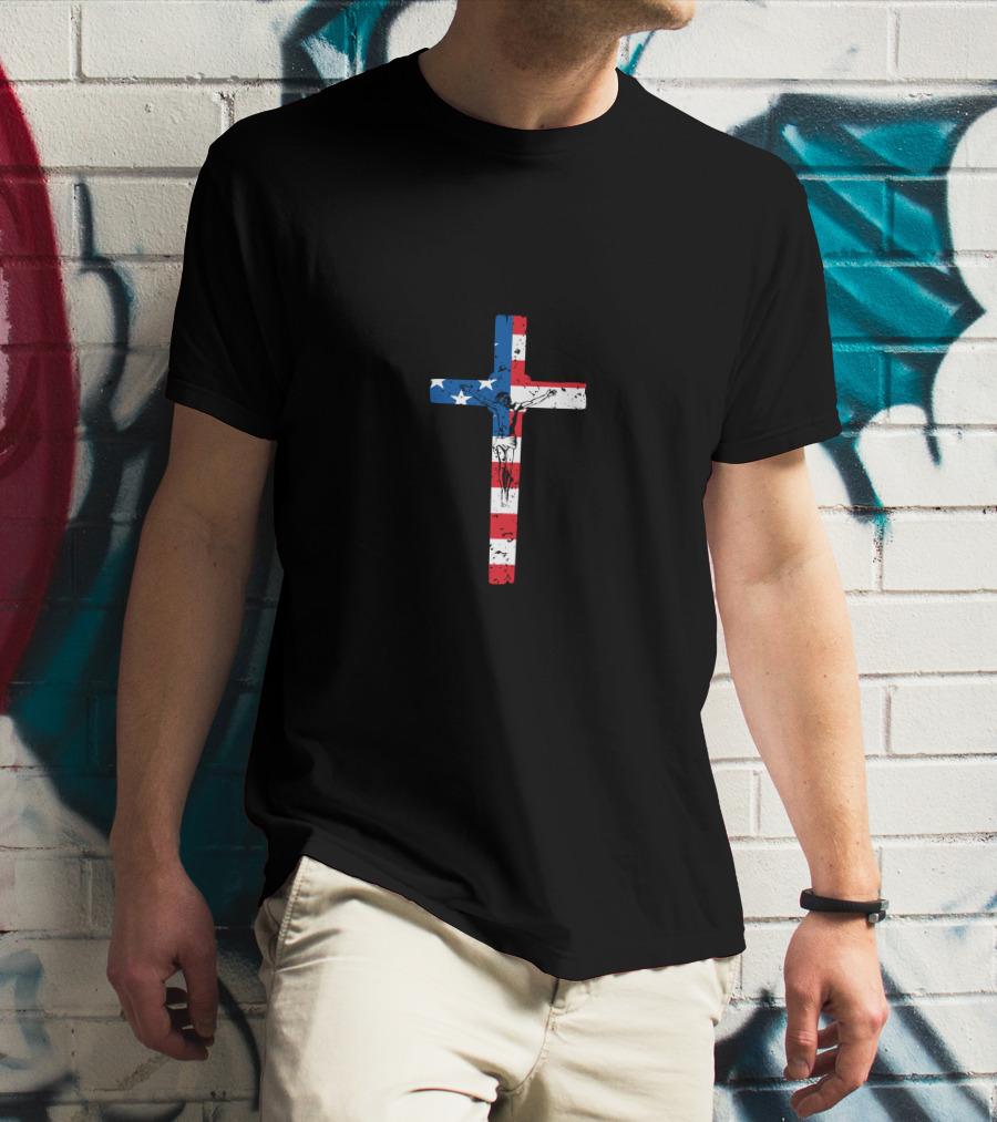Jesus American Flag Cross Crucifixion T-Shirt