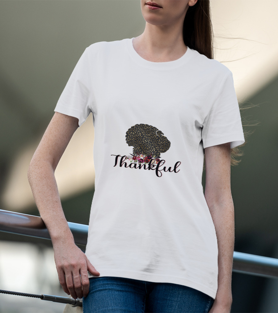 Thankful Leopard Print Turkey With Floral Accents T-Shirt