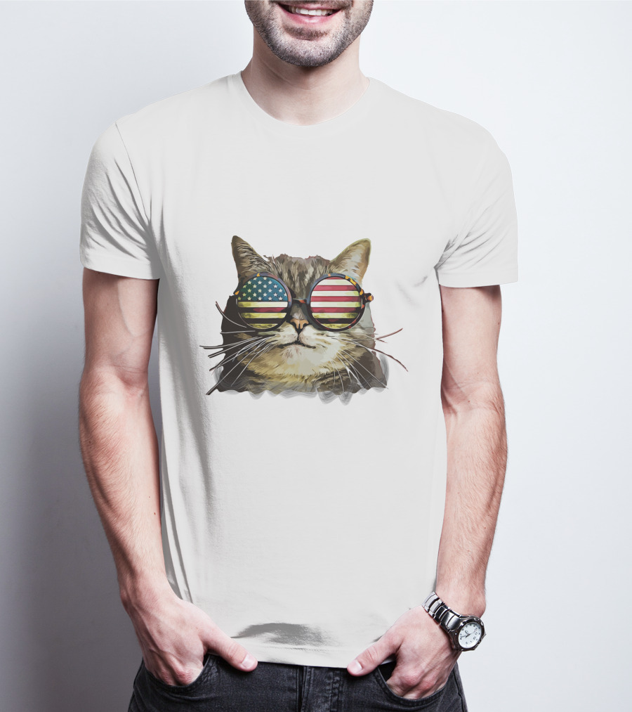 USA Flag Sunglasses Cat T-Shirt