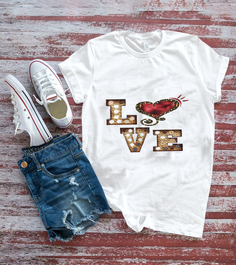 Valentines Day Leopard Heart Love T-Shirt