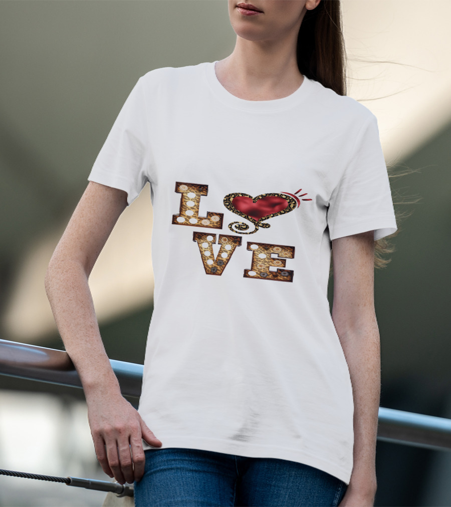 Valentines Day Leopard Heart Love T-Shirt