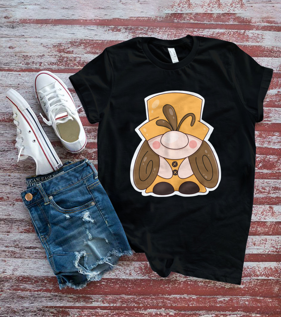 Gnome Vibes Whimsical Yellow Hat Brown Twirls T-Shirt