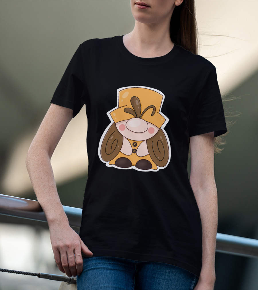 Gnome Vibes Whimsical Yellow Hat Brown Twirls T-Shirt