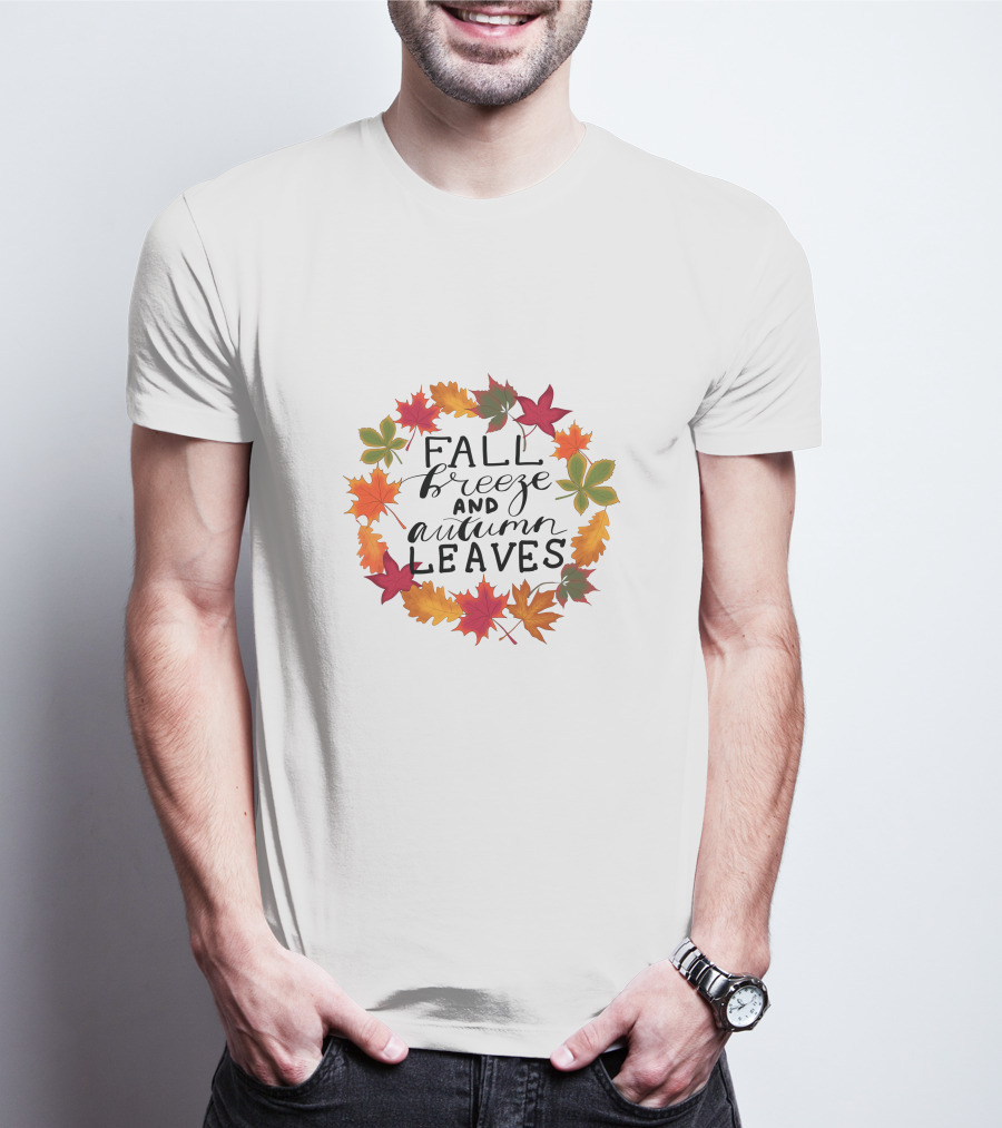 Fall Breeze And Autumn Leaves Circle Of Colorful Maple And Seasonal Foliage T-Shirt