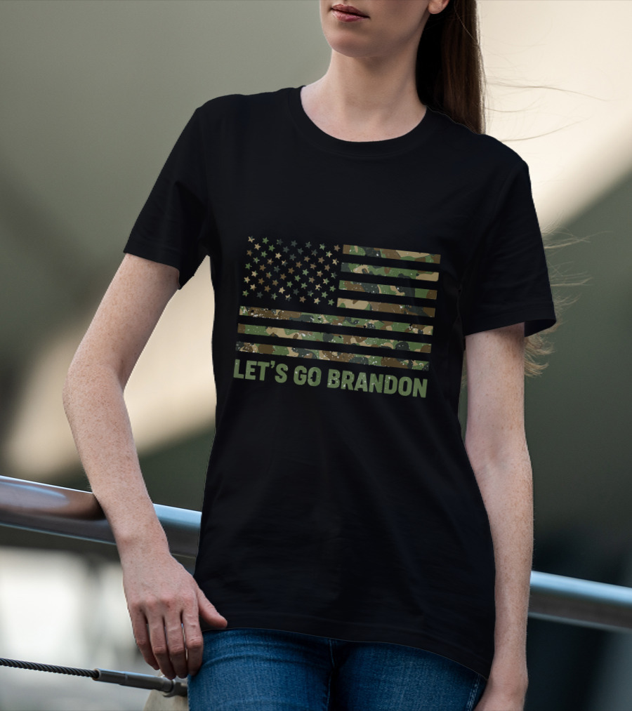 LET'S GO BRANDON Distressed American Flag Camouflage T-Shirt