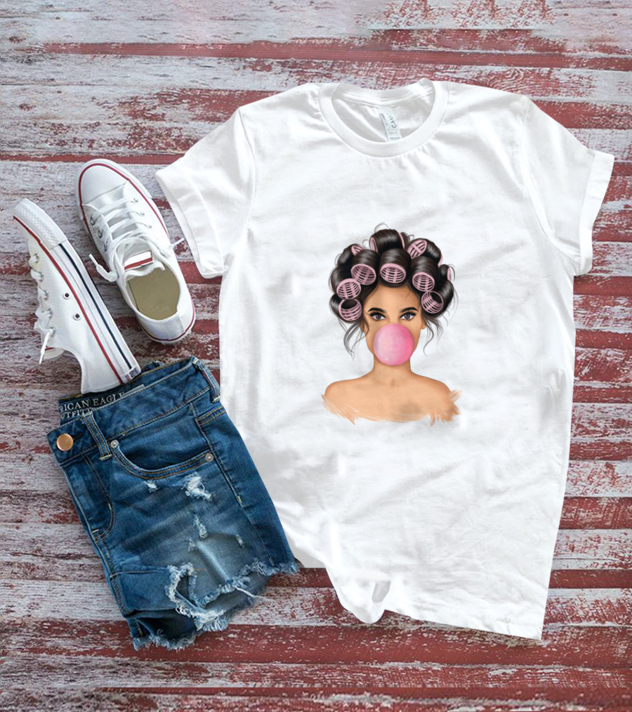 Bubble Gum Girl Hair Curlers T-Shirt