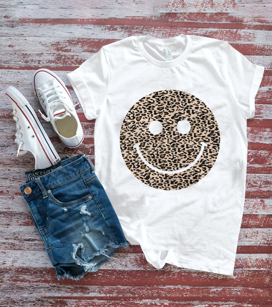 Leopard Print Happy Face T-Shirt