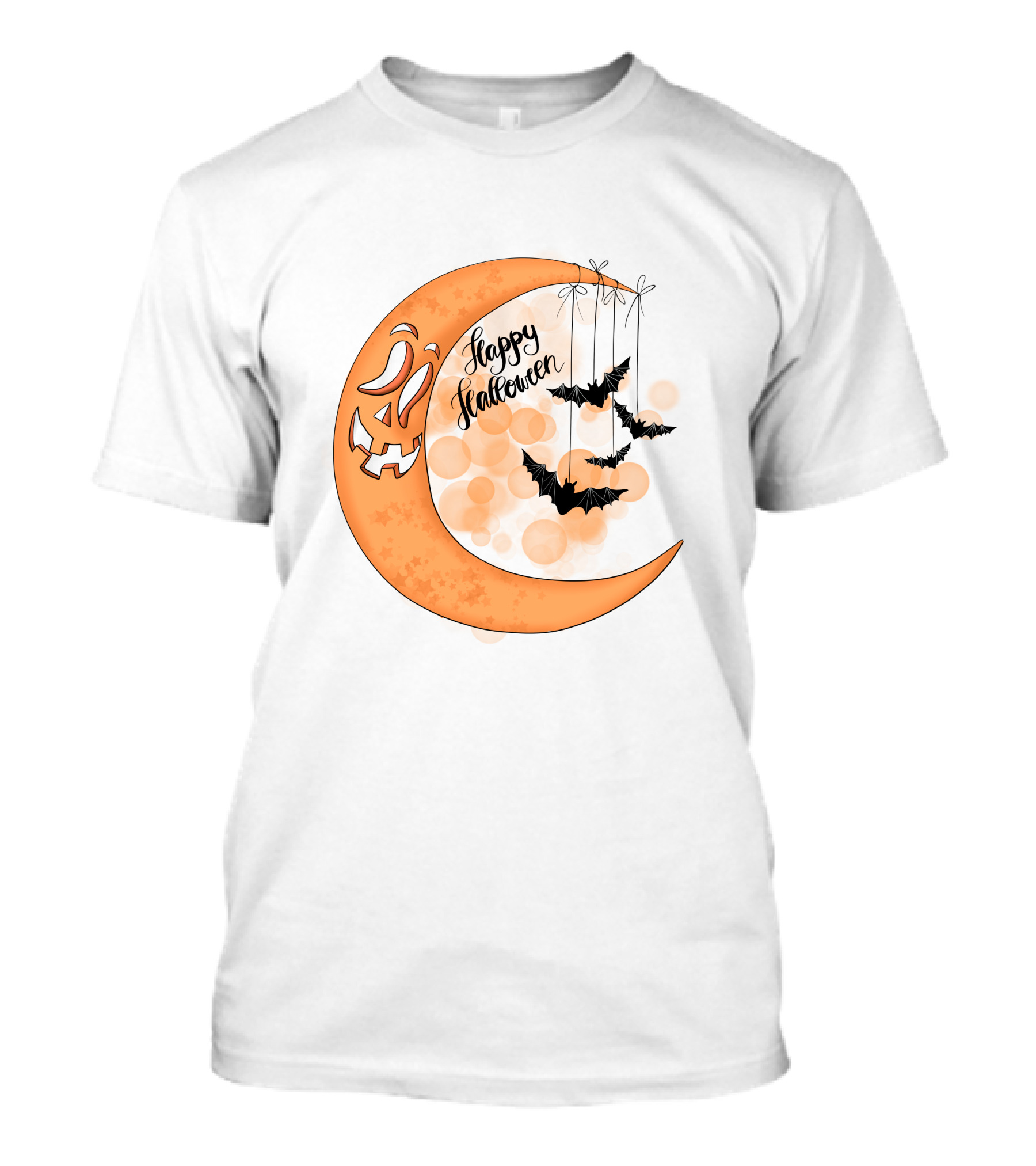 Happy Halloween Moon With Bats And Jack-O'-Lantern Face T-Shirt