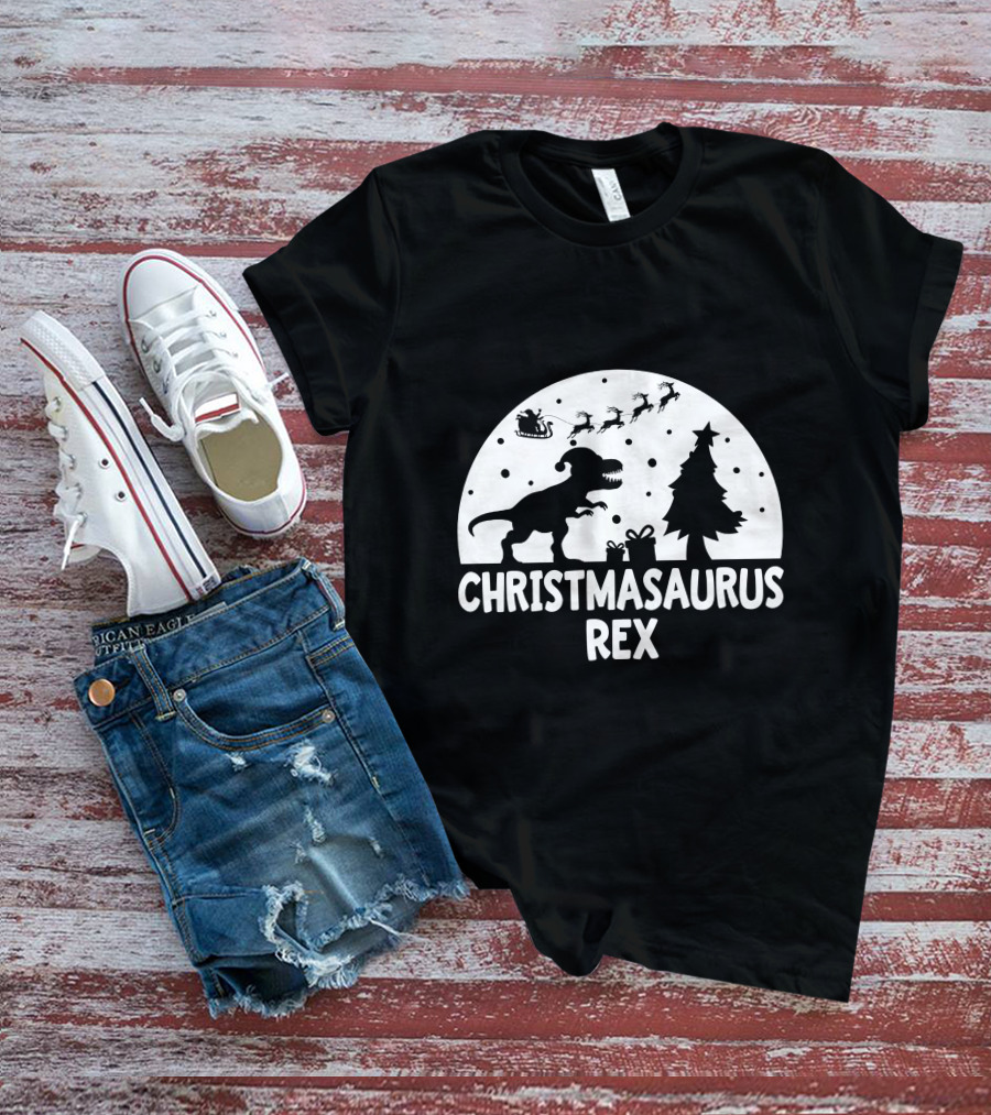 CHRISTMASAURUS REX Dinosaur Santa Sleigh Tree T-Shirt