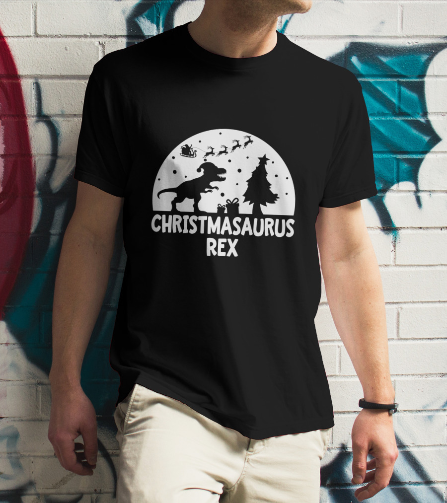 CHRISTMASAURUS REX Dinosaur Santa Sleigh Tree T-Shirt