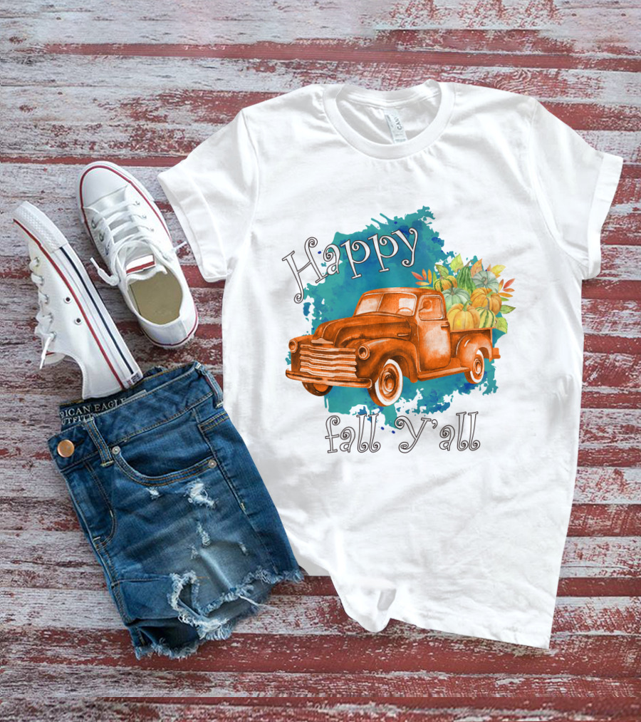 Happy Fall Y'all Rustic Truck With Pumpkins T-Shirt