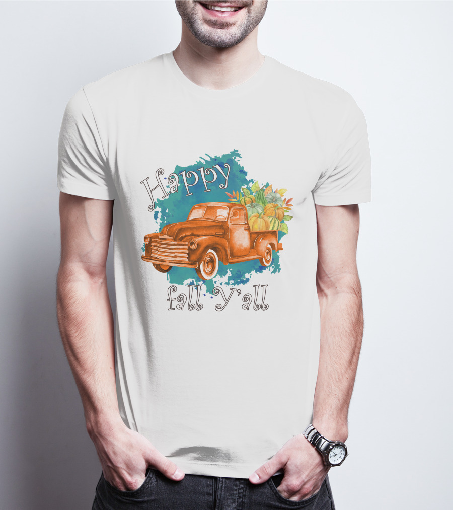 Happy Fall Y'all Rustic Truck With Pumpkins T-Shirt