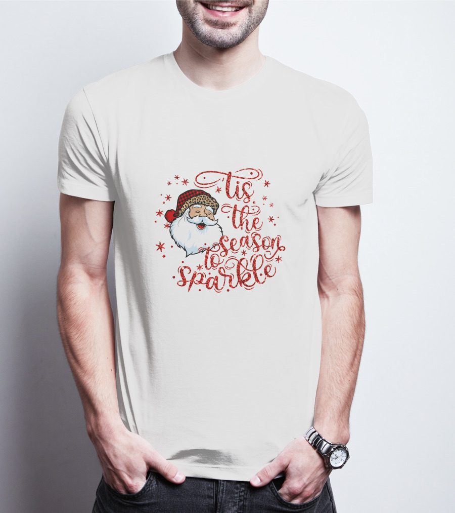 'Tis The Season To Sparkle Santa Hat Christmas Stars T-Shirt