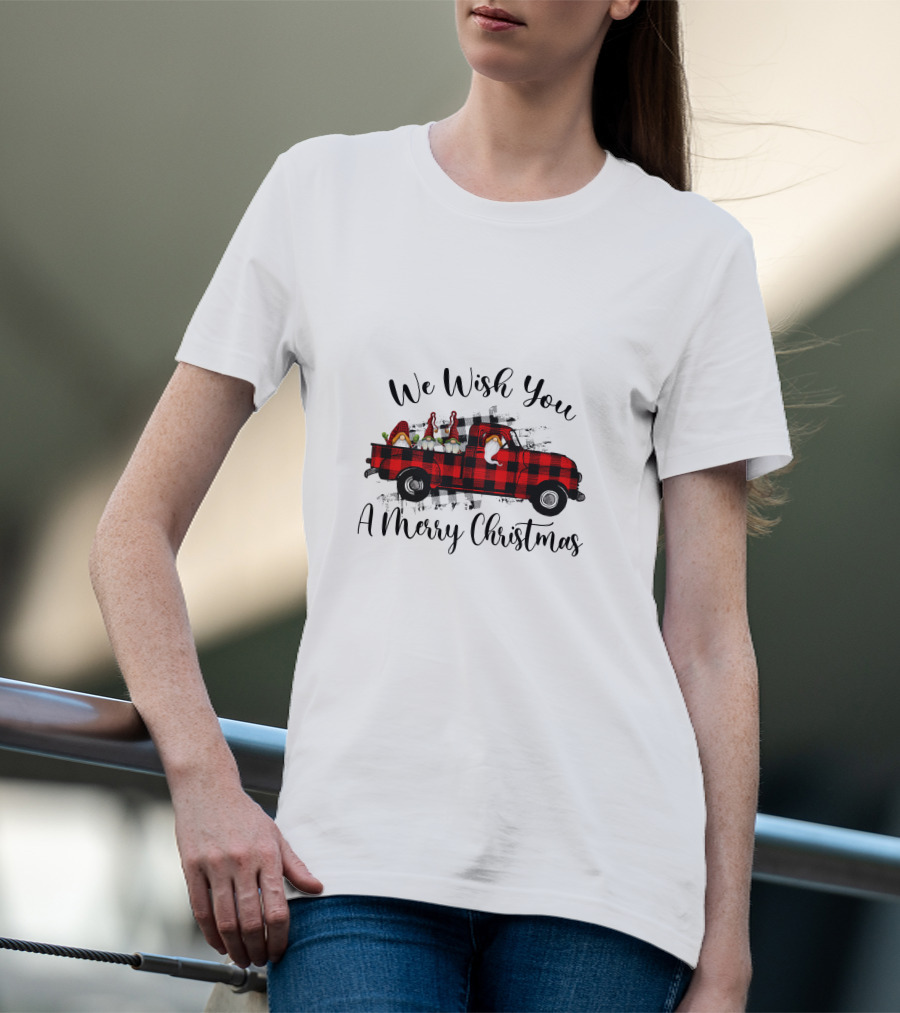 We Wish You A Merry Christmas Plaid Truck Holiday T-Shirt