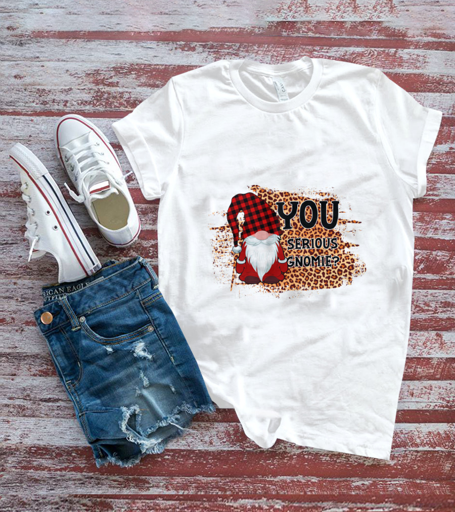 You Serious Gnomie Plaid Hat Leopard Background T-Shirt