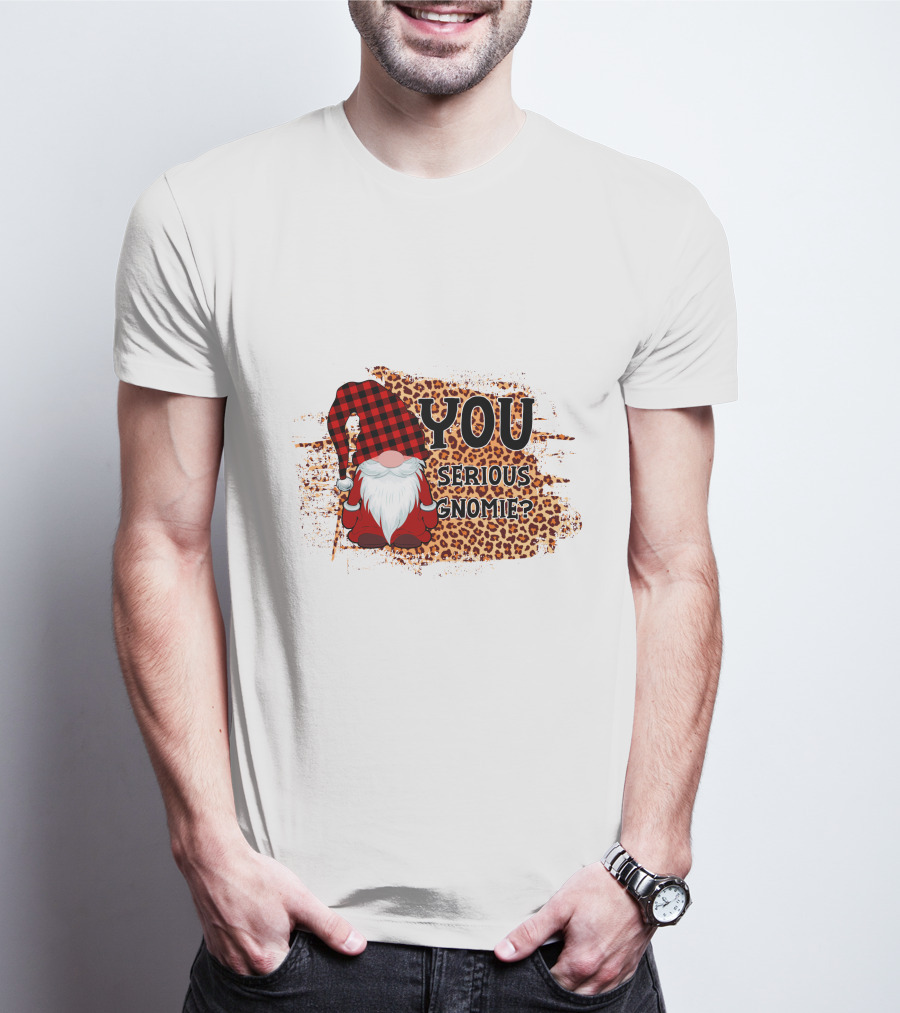 You Serious Gnomie Plaid Hat Leopard Background T-Shirt