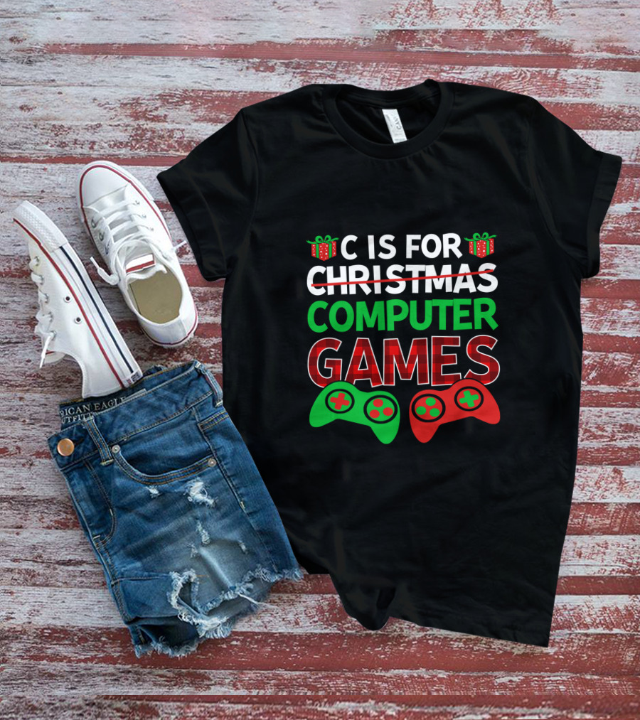 C Is For Christmas Computer Games With Holiday Controllers T-Shirt