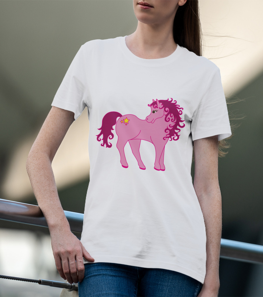 Cute Pink Pony With Curly Mane And Star Markings T-Shirt