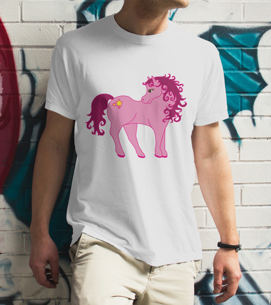 Cute Pink Pony With Curly Mane And Star Markings T-Shirt