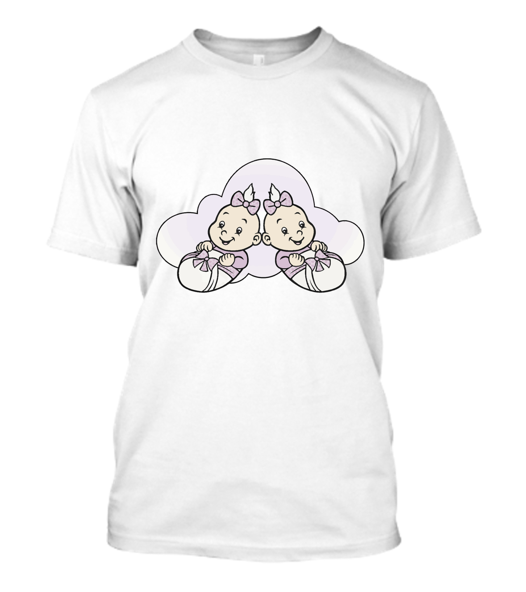 Cute Twin Babies With Pink Bows In Soft Cloud T-Shirt