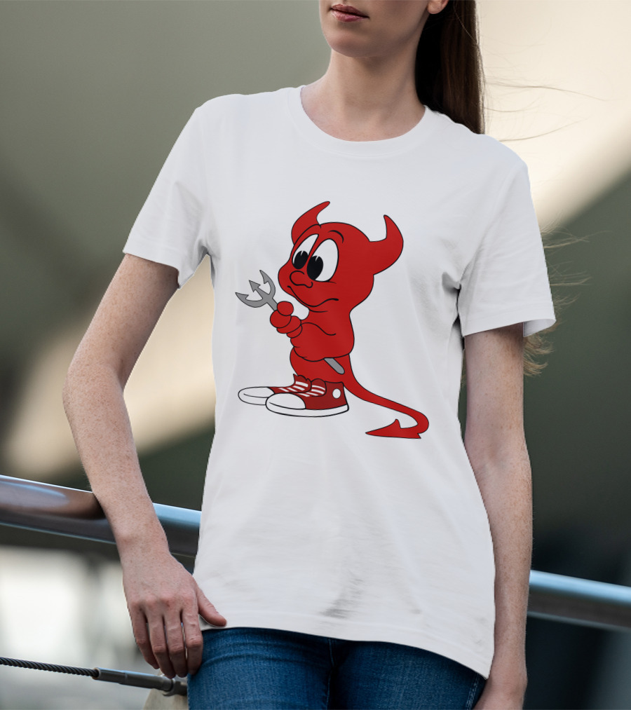 Devil In Sneakers Holding Pitch Fork Cartoon T-Shirt