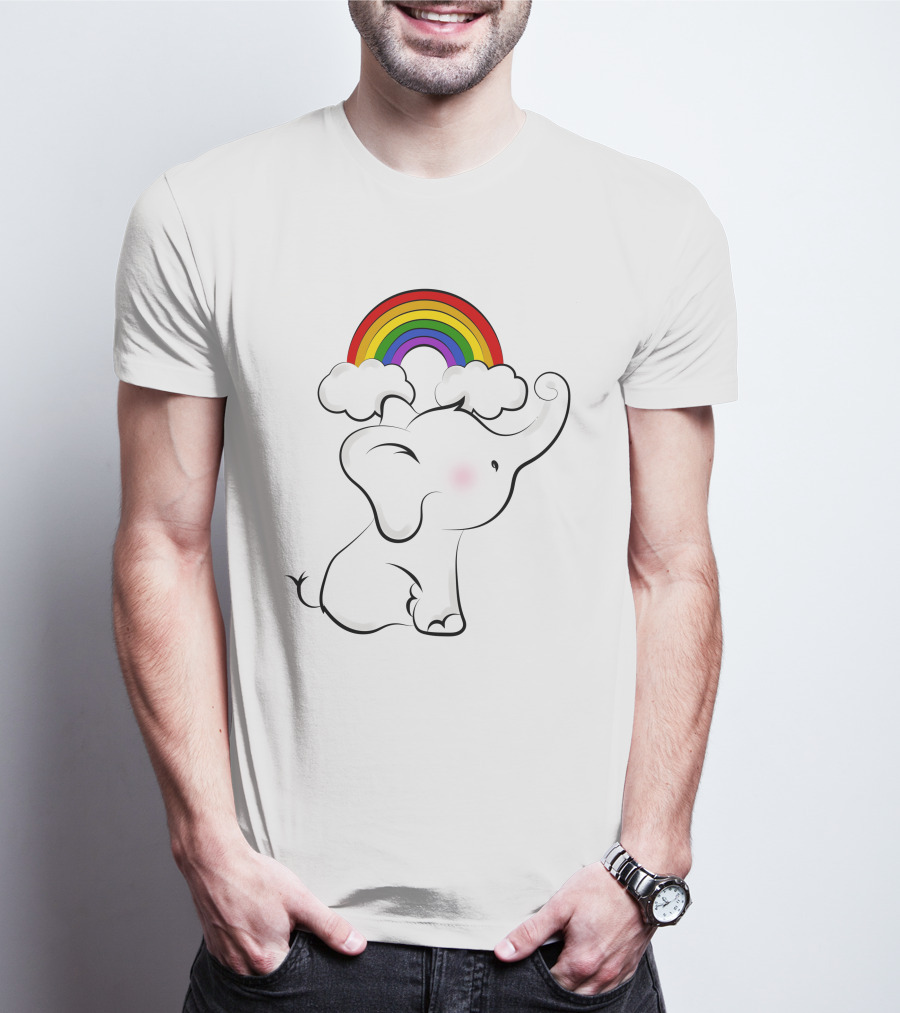 Elephants Love Rainbows Colorful Clouds Cute T-Shirt