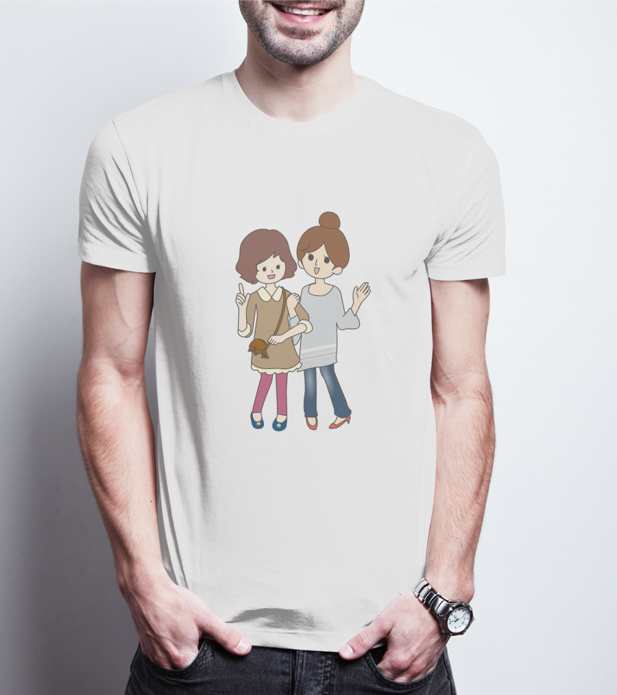 Happy Best Friends Cute Cartoon Style Duo With Bag T-Shirt
