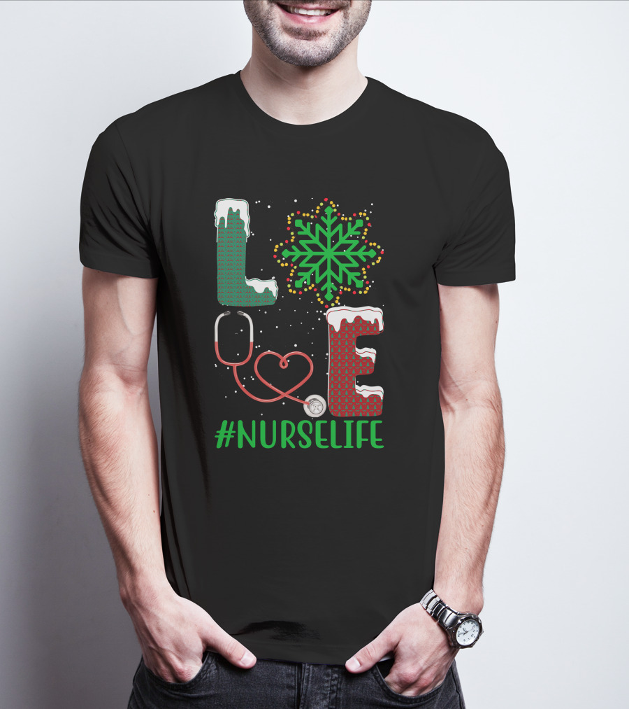 Love Christmas Snowflake Stethoscope #NURSELIFE T-Shirt