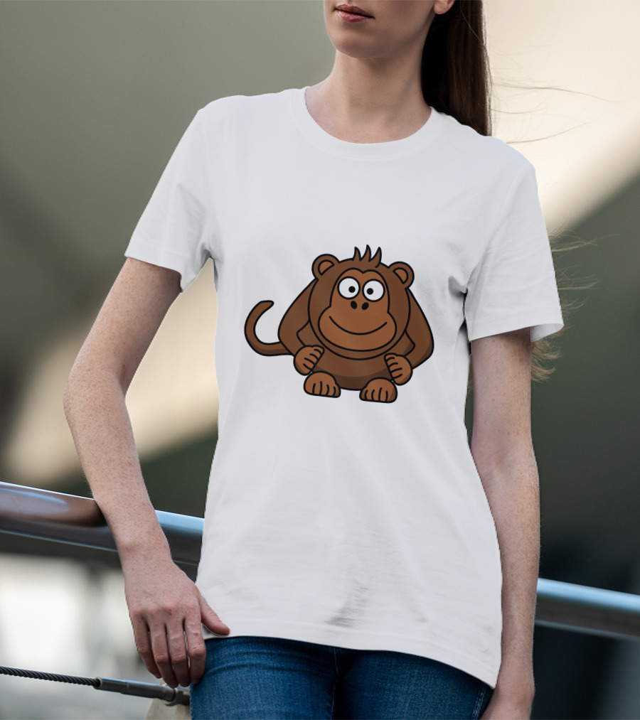 Cartoon Monkey Illustration Brown Playful Character T-Shirt