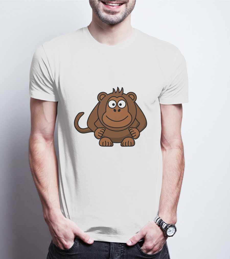Cartoon Monkey Illustration Brown Playful Character T-Shirt