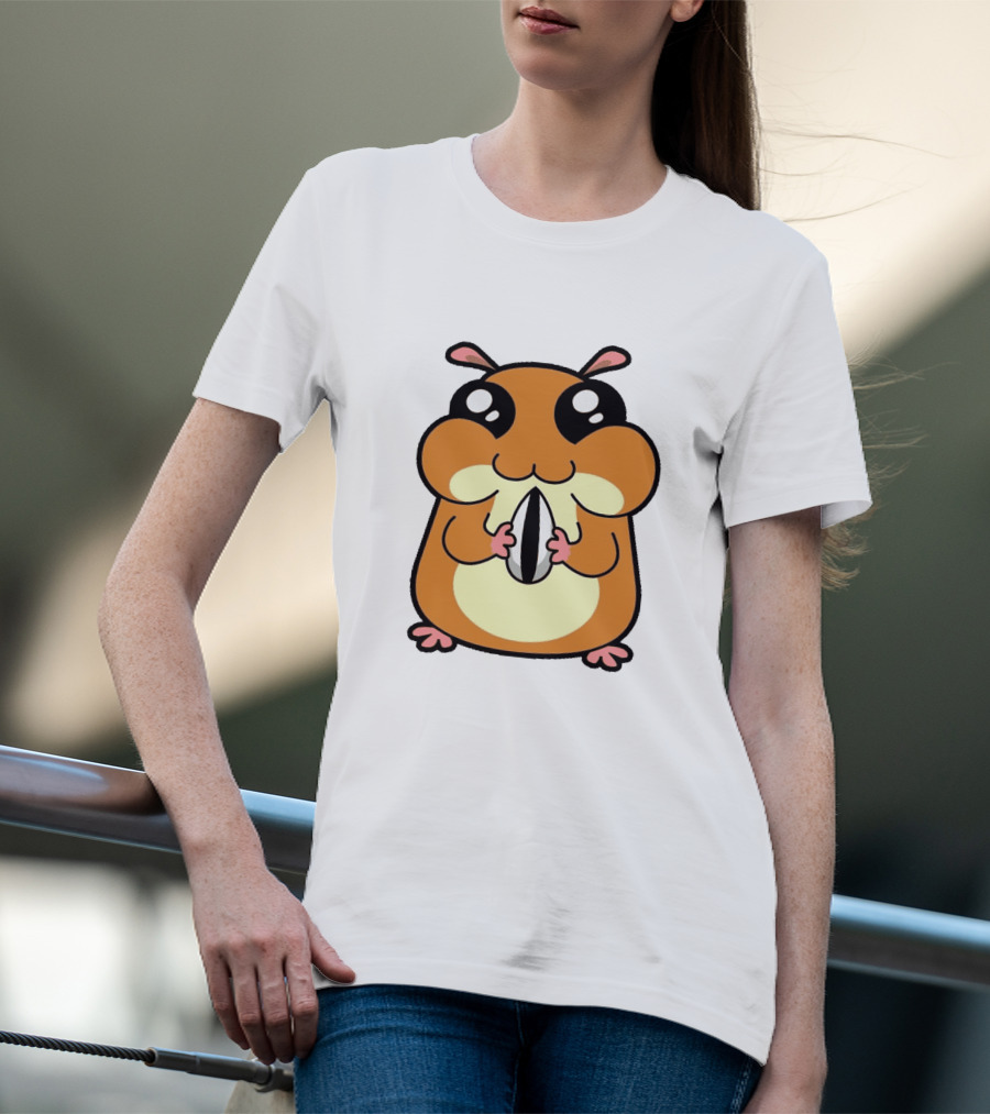 Hamster Eating Sunflower Seed Cartoon Character T-Shirt