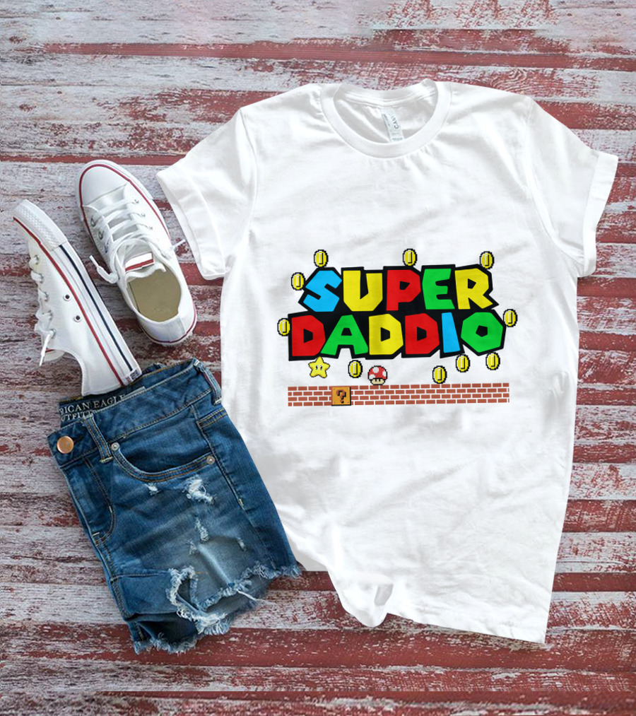 Fathers Day Super Daddio Nintendo Mario Parody Coins Bricks Star T-Shirt