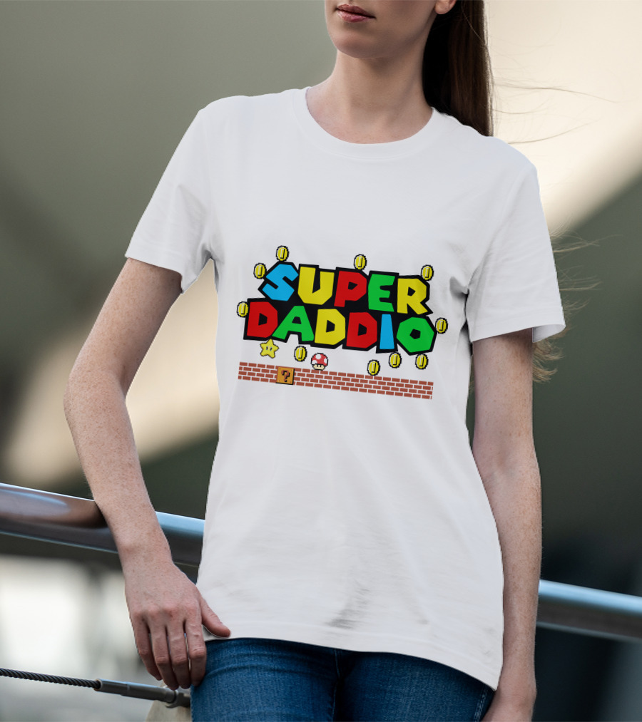 Fathers Day Super Daddio Nintendo Mario Parody Coins Bricks Star T-Shirt