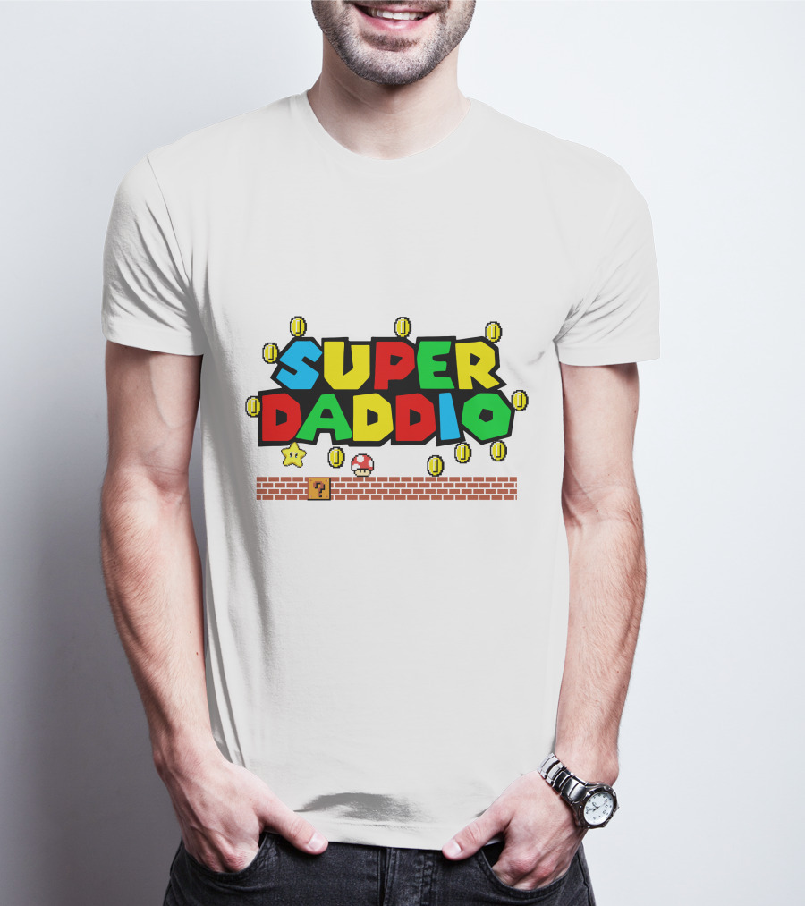 Fathers Day Super Daddio Nintendo Mario Parody Coins Bricks Star T-Shirt