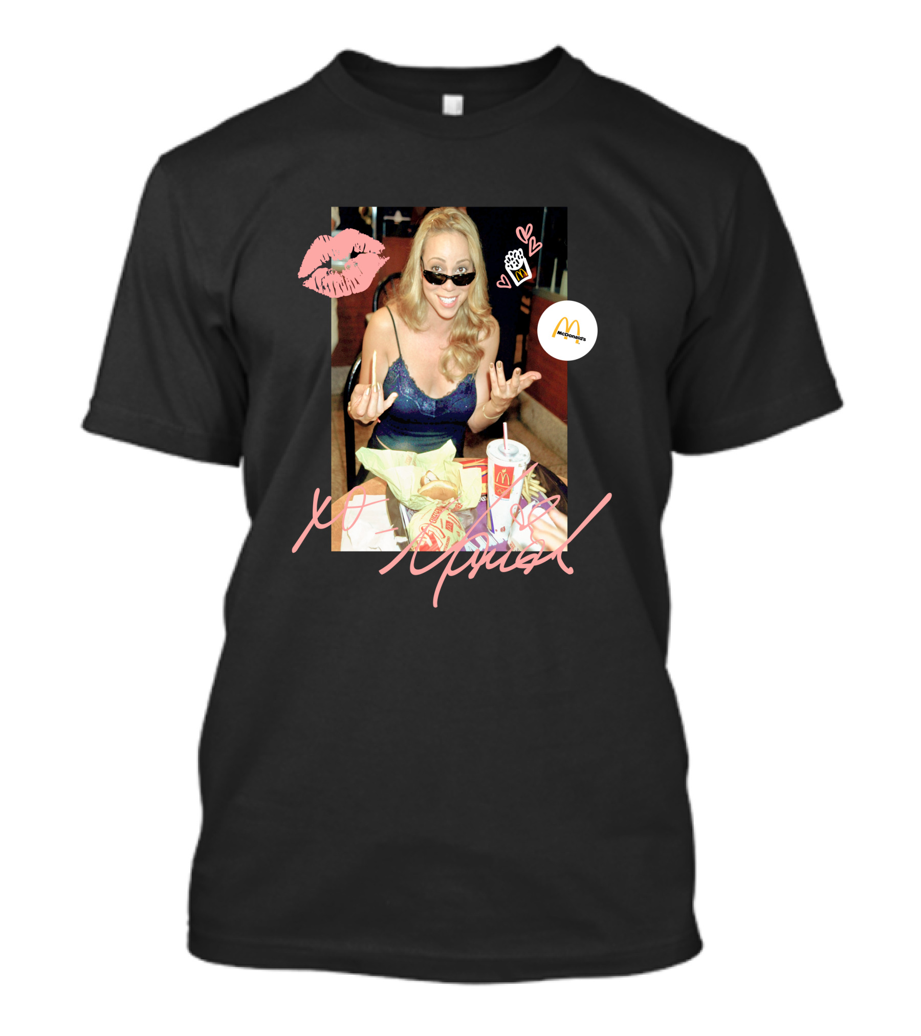 Mariah Carey McDonalds Merch With Pink Lips And Heart Accents T-Shirt