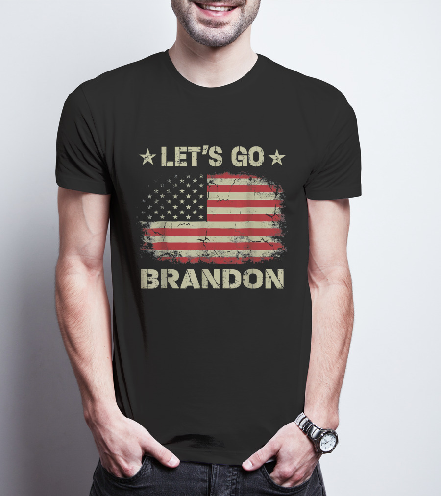 LET'S GO BRANDON American Flag Stars Distressed Patriotic Anti Liberal T-Shirt