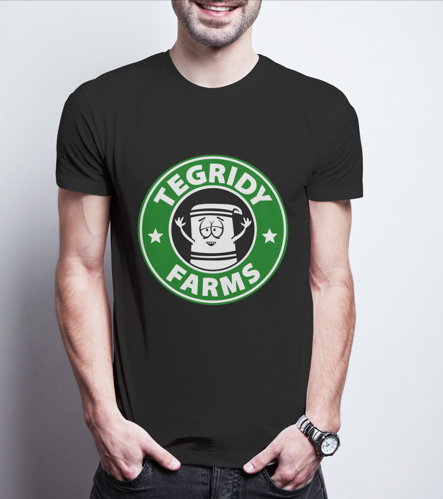 Tegridy Farms Cannabis Cup Logo With Cartoon Character And Green Circle T-Shirt
