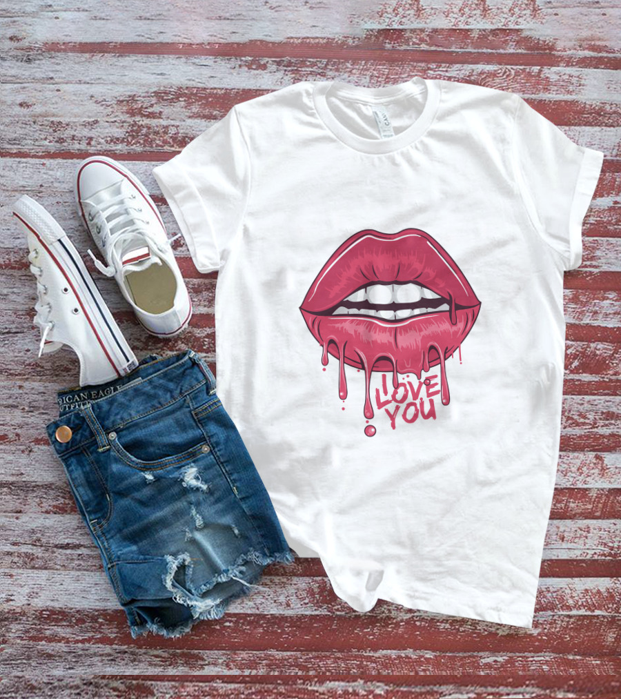 Lips Dripping Pink Love You Kiss Blood T-Shirt
