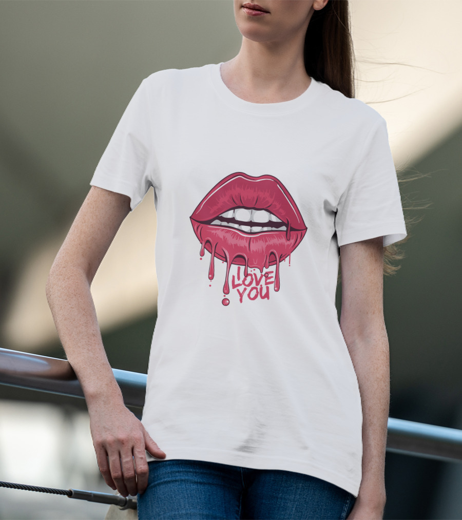 Lips Dripping Pink Love You Kiss Blood T-Shirt