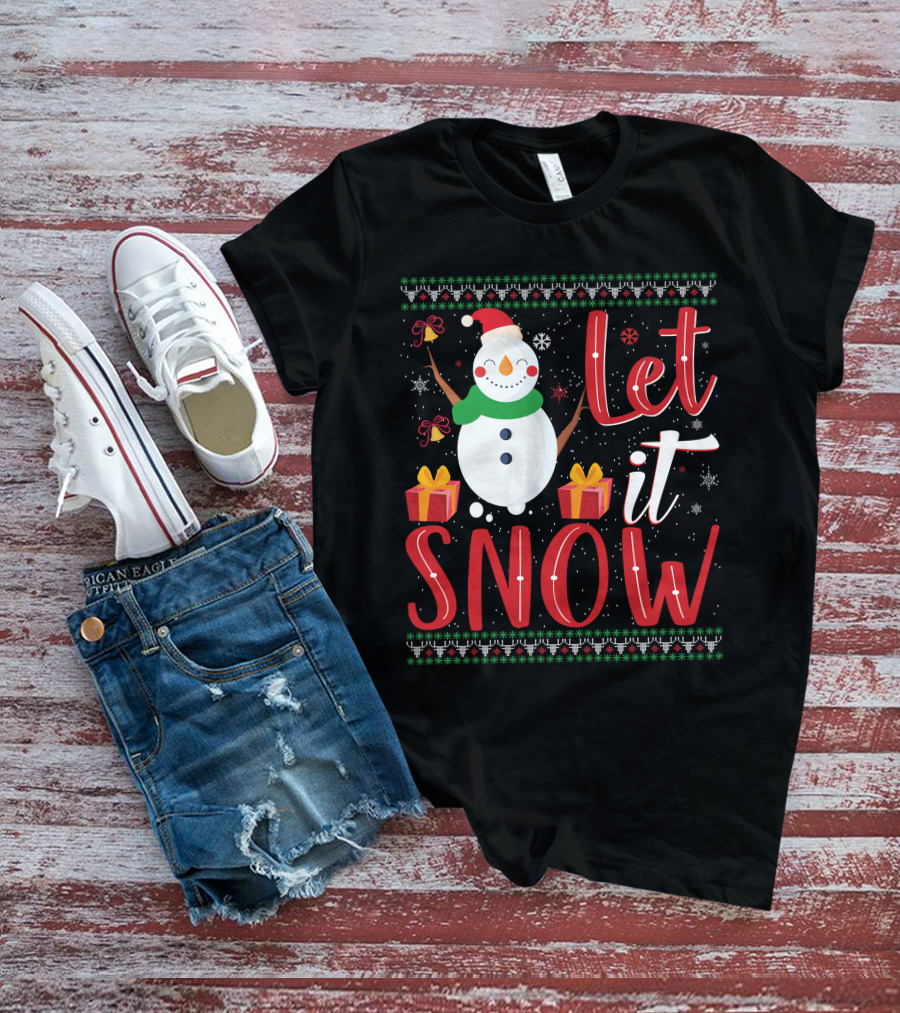 Let It Snow Snowman Christmas Presents Holiday T-Shirt