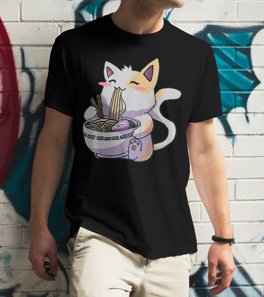 Kawaii Anime Ramen Cat Japanese Noodles T-Shirt