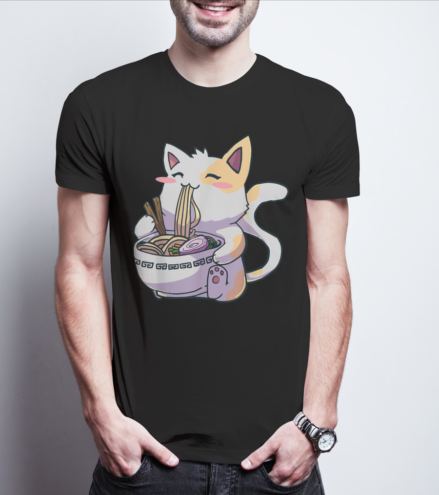 Kawaii Anime Ramen Cat Japanese Noodles T-Shirt