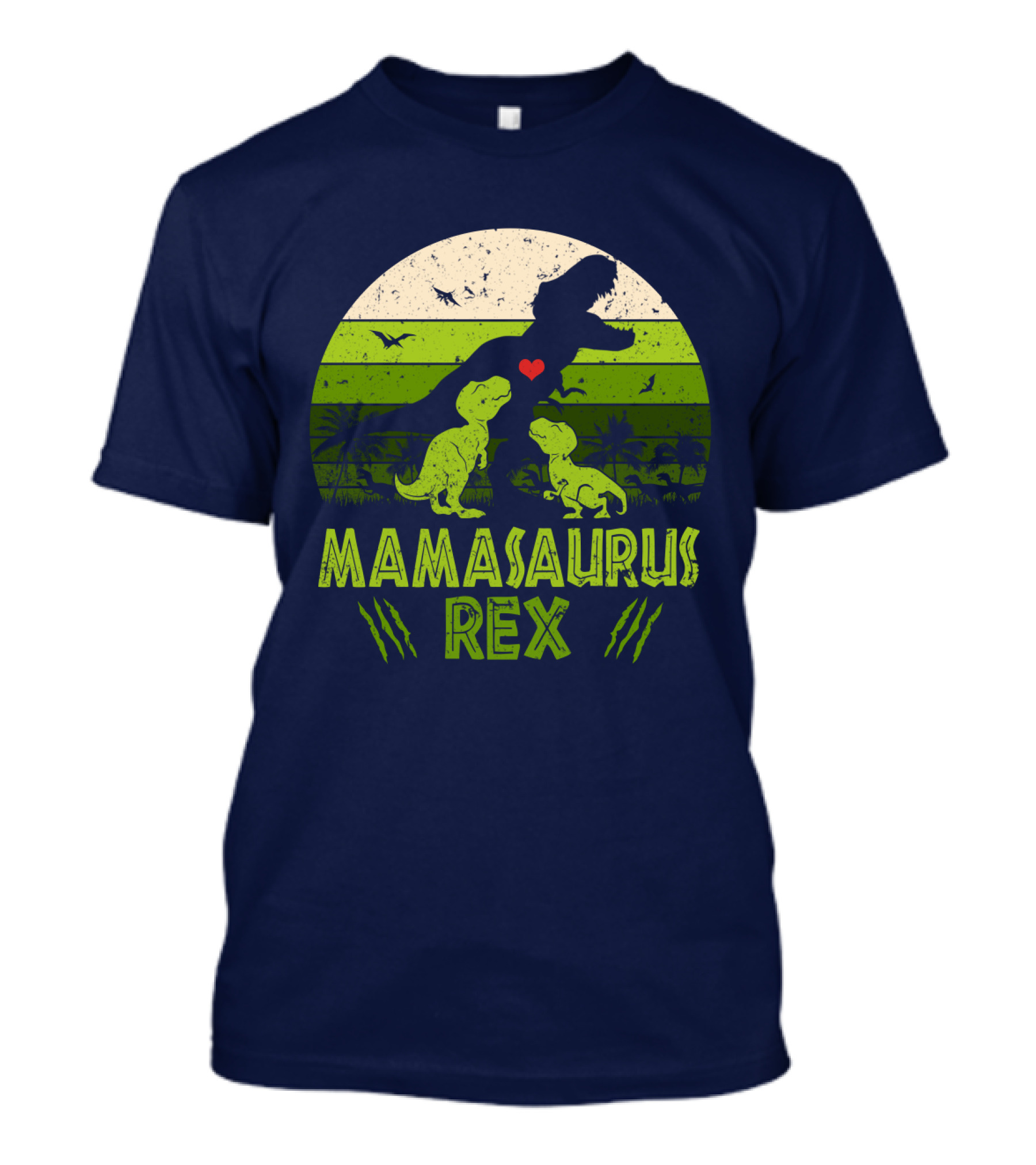 Kid Dinosaur Love For MamaSaurus Rex With Green Jungle Scene And Heart T-Shirt