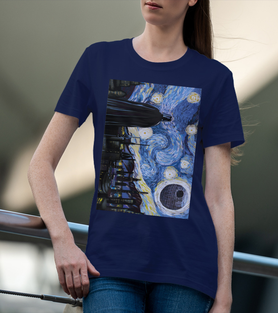 Darth Vader And Death Star In Starry Night T-Shirt