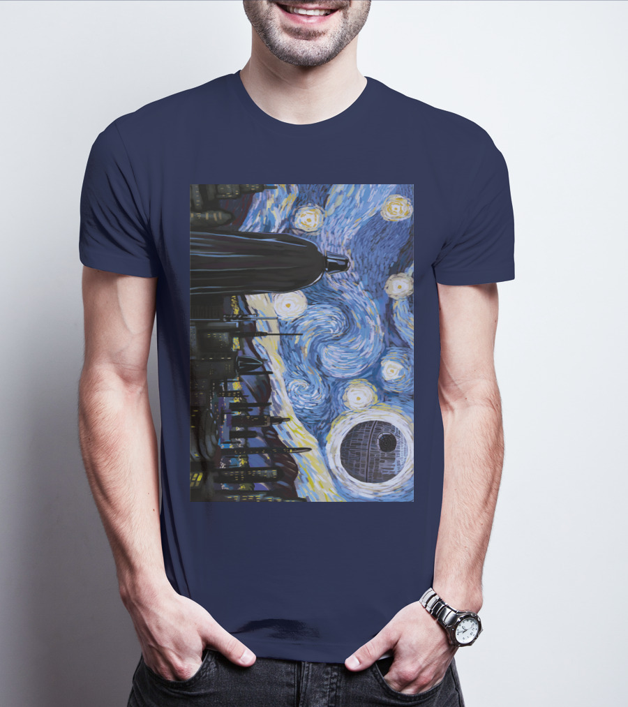 Darth Vader And Death Star In Starry Night T-Shirt