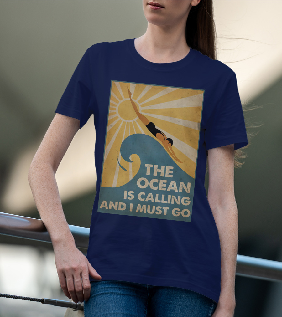 Swimming The Ocean Is Calling And I Must Go Vintage Sun Wave Dive T-Shirt
