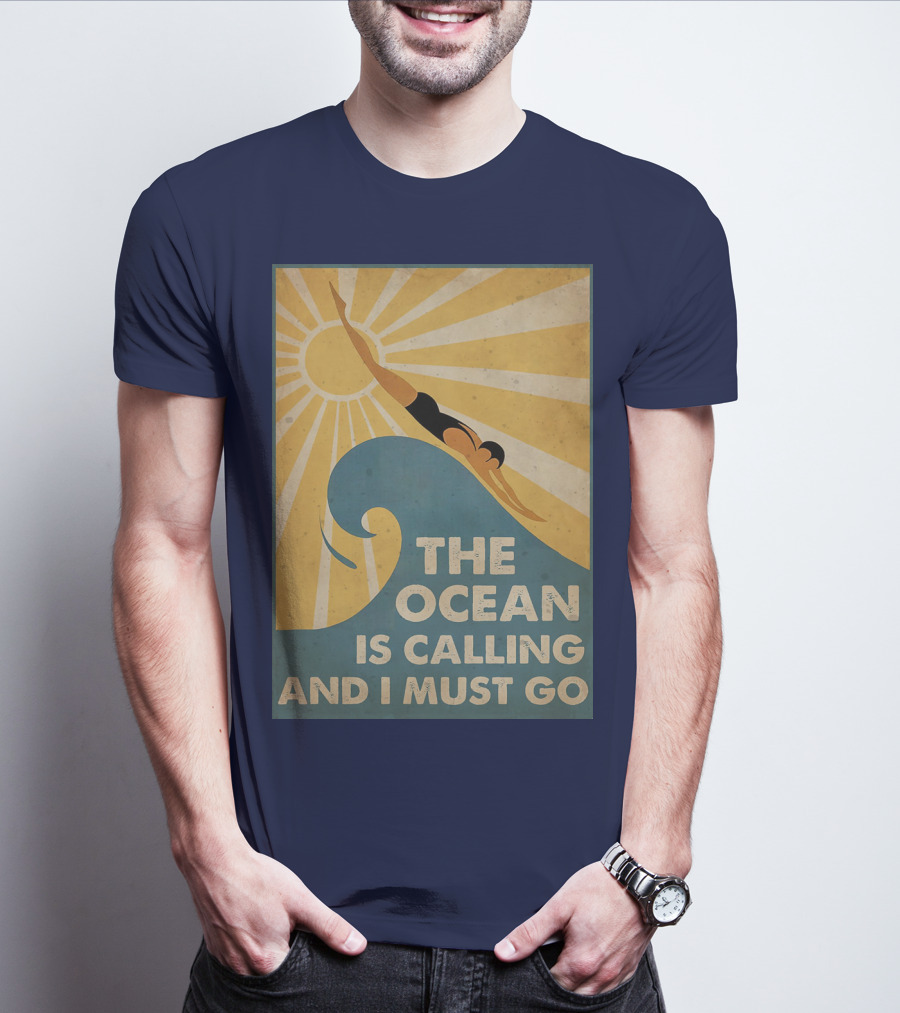 Swimming The Ocean Is Calling And I Must Go Vintage Sun Wave Dive T-Shirt