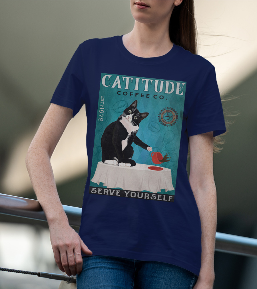Cattitude Coffee Co Serve Yourself Cat Premium Coffee EST 1972 T-Shirt